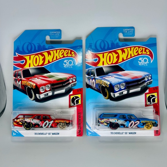 Hot Wheels Chevy Lot of 2x - '70 Chevelle SS Wagon Red & Blue HW Daredevils NEW